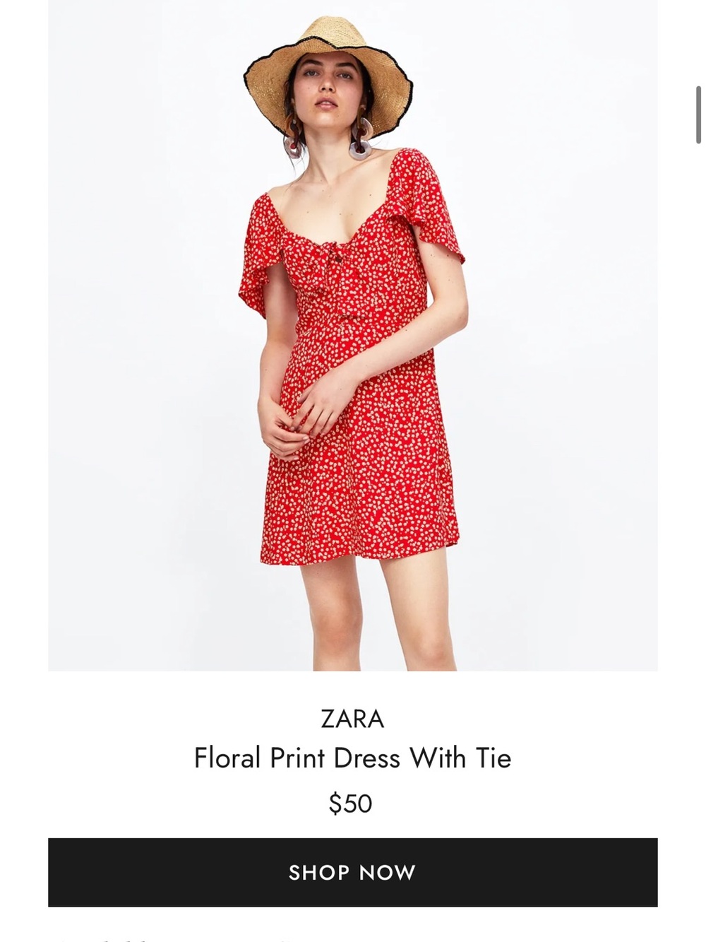 ZARA Red Floral Tie-Front Mini Dress